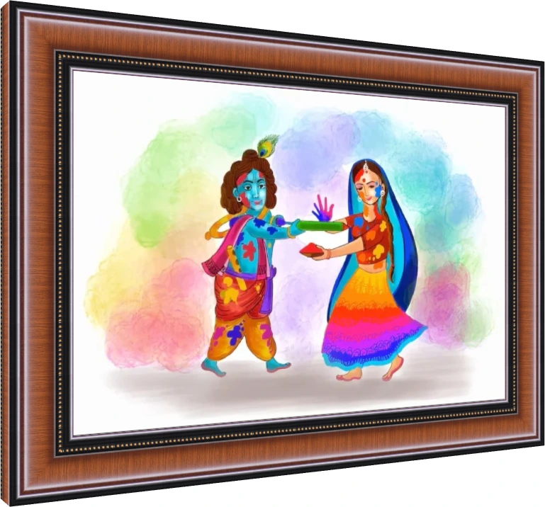 Radha Krishna Happy Holi Watercolor Art wall art print — photo frame preview | PrintPosters.in